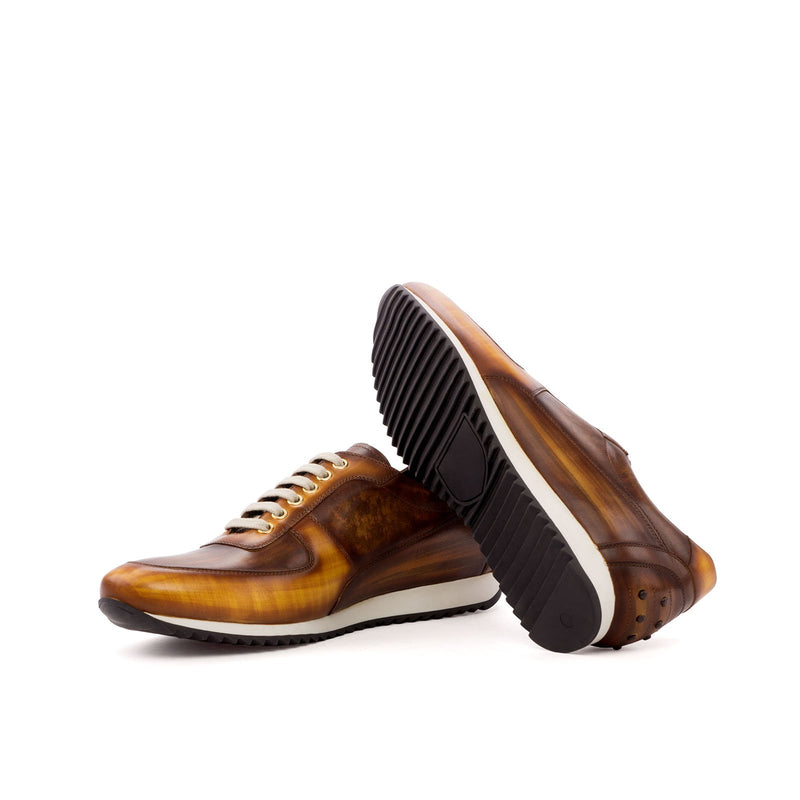 Ambrogio 3554 Men's Shoes Cognac & Brown Patina Leather Casual Corsini Sneakers (AMB1131)-AmbrogioShoes
