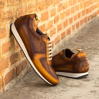Ambrogio 3554 Men's Shoes Cognac & Brown Patina Leather Casual Corsini Sneakers (AMB1131)-AmbrogioShoes