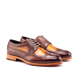 Ambrogio 3042 Men's Shoes Cognac & Brown Patina Leather Longwing Blucher Oxfords (AMB1088)-AmbrogioShoes