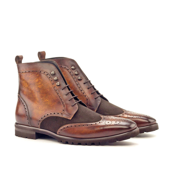Ambrogio 2976 Men's Shoes Cognac & Brown Suede / Patina Leather Military Boots (AMB1207)-AmbrogioShoes