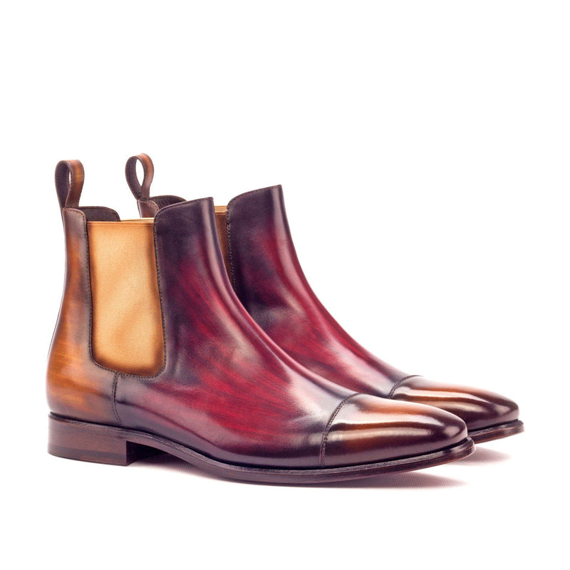 Ambrogio 3215 Men's Shoes Cognac & Burgundy Crust Patina Leather Cap-Toe Chelsea Boots (AMB1029)-AmbrogioShoes