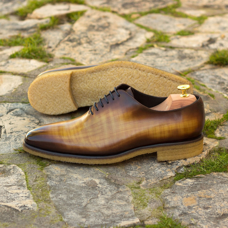 Ambrogio 3373 Men's Shoes Cognac & Burgundy Patina Leather Whole-Cut Plain Oxfords (AMB1127)-AmbrogioShoes