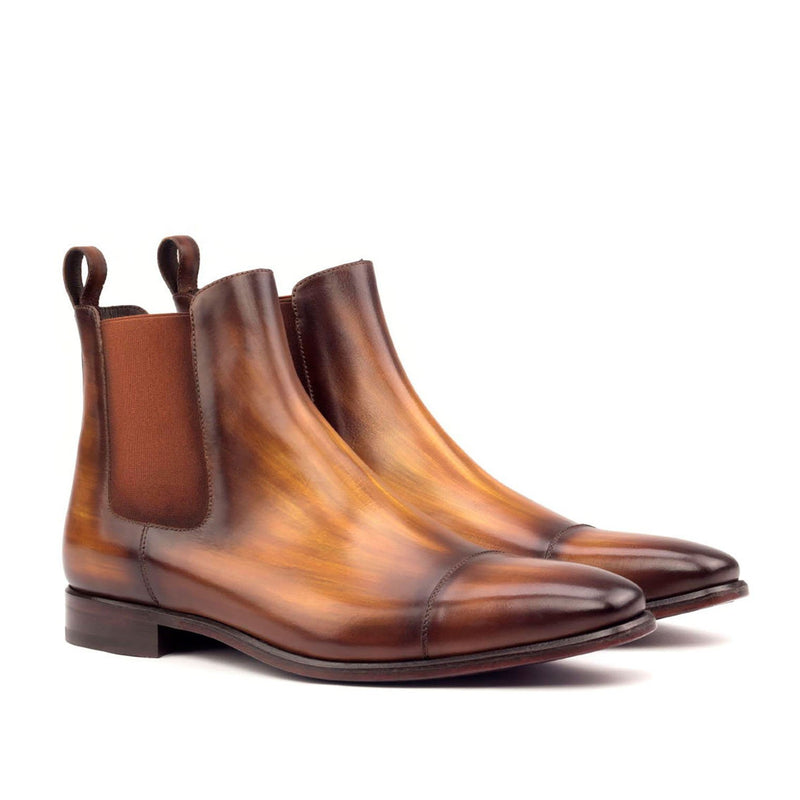 Ambrogio 2614 Men's Shoes Cognac Crust Patina Leather Cap-Toe Chelsea Boots (AMB1031)-AmbrogioShoes