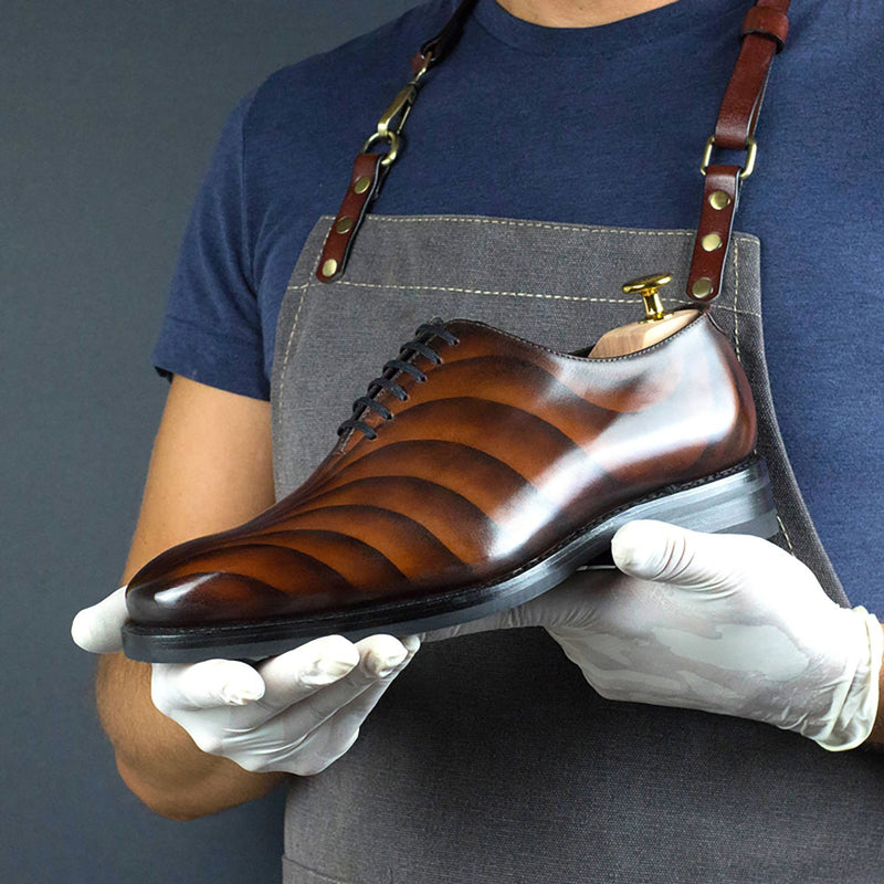 Ambrogio Men's Shoes Cognac Dune Patina Leather Wholecut Oxfords (AMB1643)-AmbrogioShoes
