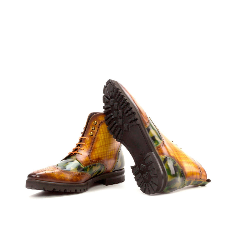 Ambrogio 3617 Men's Shoes Cognac & Khaki Patina Leather Military Brogue (AMB1157)-AmbrogioShoes