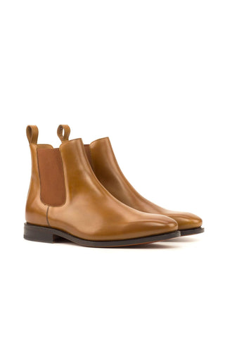 Ambrogio Men's Handmade Custom Made Shoes Cognac Calf-Skin Leather Chelsea Boots (AMB1020)-AmbrogioShoes