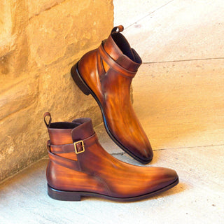 Ambrogio 2908 Men's Shoes Cognac Patina Leather Jodhpur Boots (AMB1168)-AmbrogioShoes