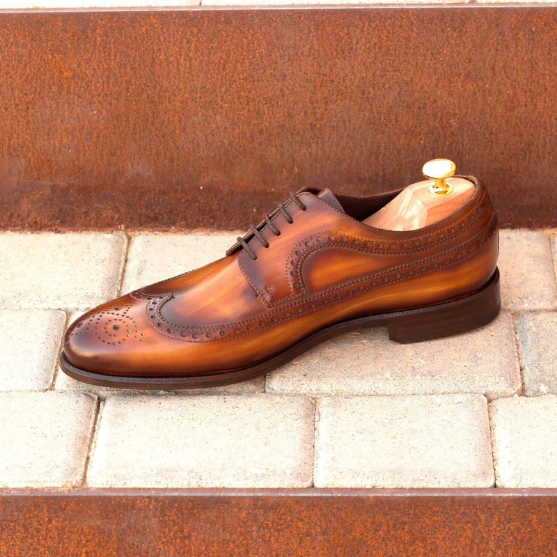 Ambrogio 2909 Men's Shoes Cognac Patina Leather Longwing Blucher Oxfords (AMB1176)-AmbrogioShoes