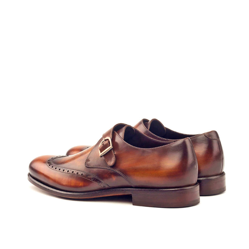 Ambrogio 2817 Men's Shoes Cognac Patina Leather Monk-Strap Loafers (AMB1165)-AmbrogioShoes