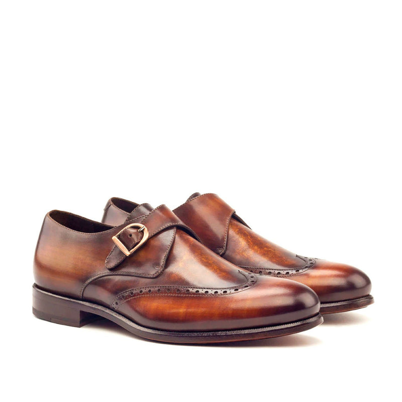 Ambrogio 2817 Men's Shoes Cognac Patina Leather Monk-Strap Loafers (AMB1165)-AmbrogioShoes