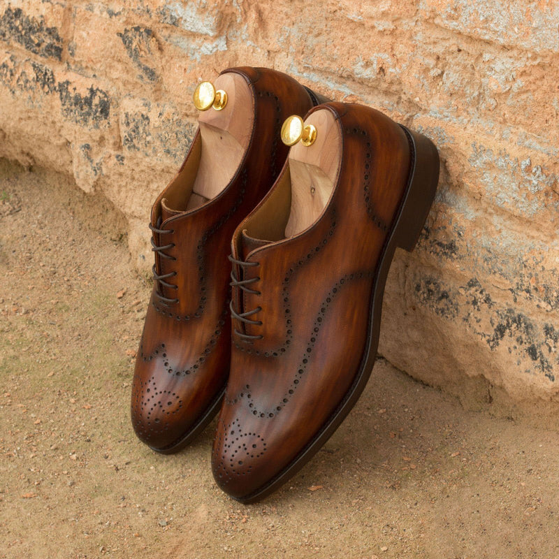 Ambrogio 2838 Men's Shoes Cognac Patina Leather Whole-Cut Oxfords (AMB1223)-AmbrogioShoes