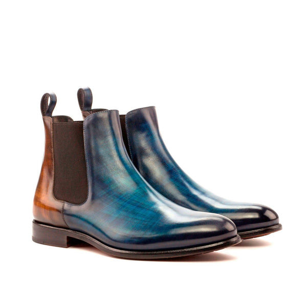 Ambrogio 3686 Men's Shoes Denim Blue & Brown Crust Patina Leather Chelsea Boots (AMB1025)-AmbrogioShoes