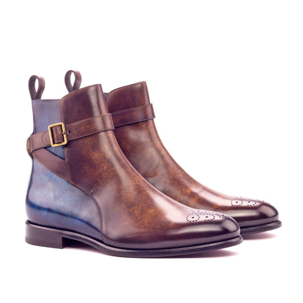 Ambrogio 3080 Men's Shoes Denim Blue & Brown Patina Leather Jodhpur Boots (AMB1144)-AmbrogioShoes