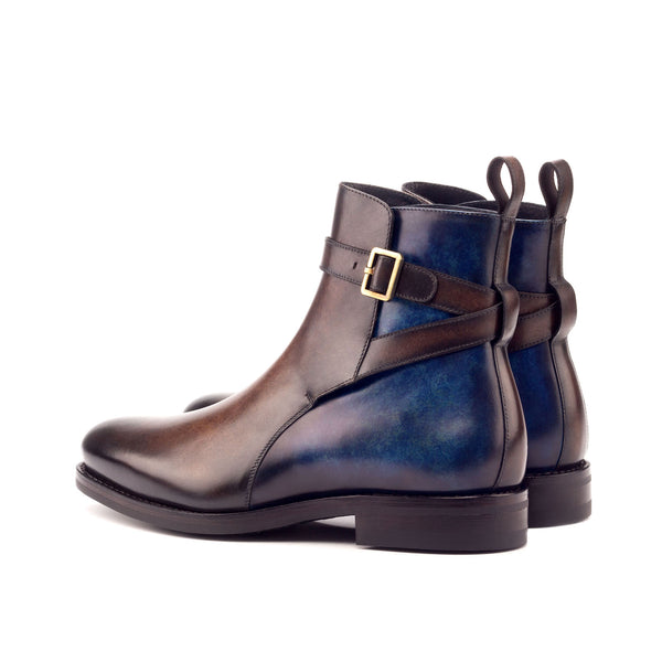 Ambrogio 3338 Men's Shoes Denim Blue & Brown Patina Leather Jodhpur Boots (AMB1170)-AmbrogioShoes