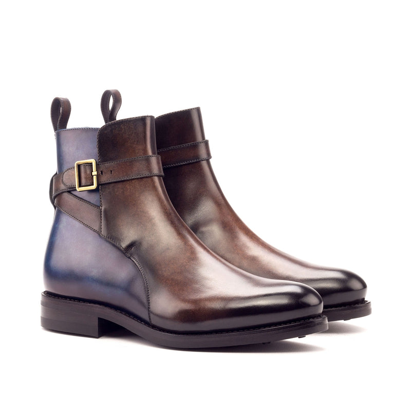 Ambrogio 3338 Men's Shoes Denim Blue & Brown Patina Leather Jodhpur Boots (AMB1170)-AmbrogioShoes