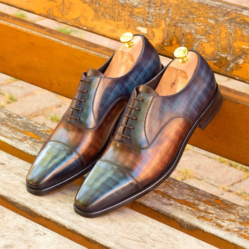 Ambrogio 2770 Men's Shoes Denim Blue / Brown Patina Leather Oxfords (AMB1053)-AmbrogioShoes