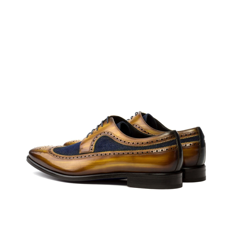 Ambrogio 3614 Men's Shoes Denim Blue & Cognac Jean Satorial / Patina Leather Longwing Blucher Oxfords (AMB1203)-AmbrogioShoes