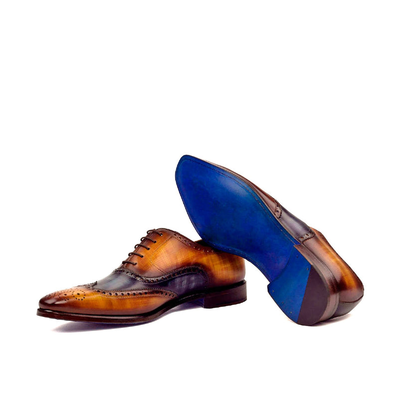 Ambrogio 2461 Men's Shoes Denim Blue & Cognac Patina Leather Brogue Oxfords(AMB1204)-AmbrogioShoes