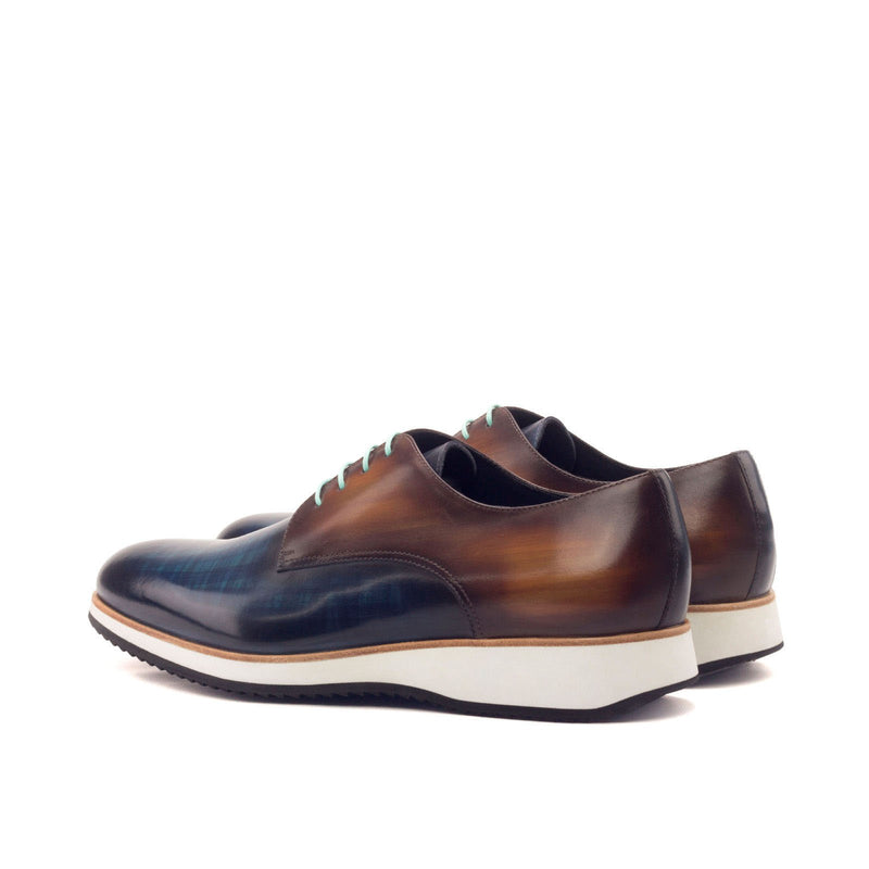 Ambrogio 2956 Men's Shoes Denim Blue & Cognac Patina Leather Derby Oxfords (AMB1171)-AmbrogioShoes