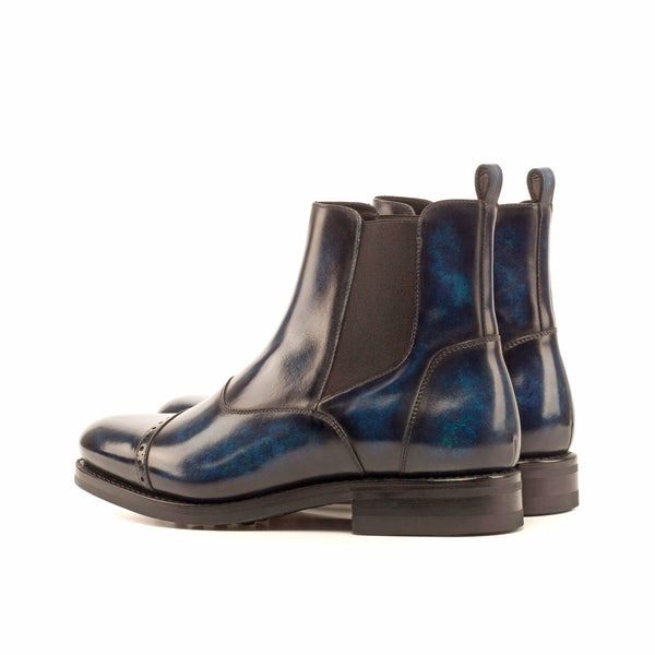 Ambrogio 3695 Men's Shoes Denim Blue Crust Patina Leather Cap-Toe Chelsea Boots (AMB1033)-AmbrogioShoes