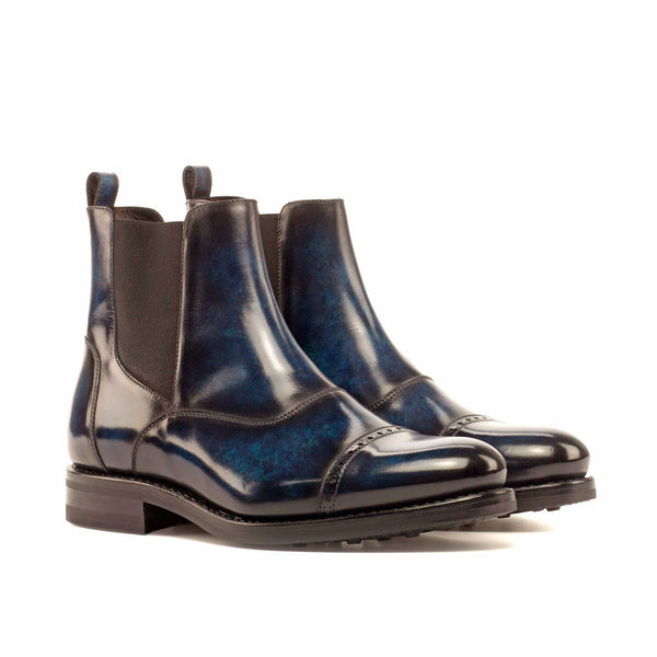 Ambrogio 3695 Men's Shoes Denim Blue Crust Patina Leather Cap-Toe Chelsea Boots (AMB1033)-AmbrogioShoes