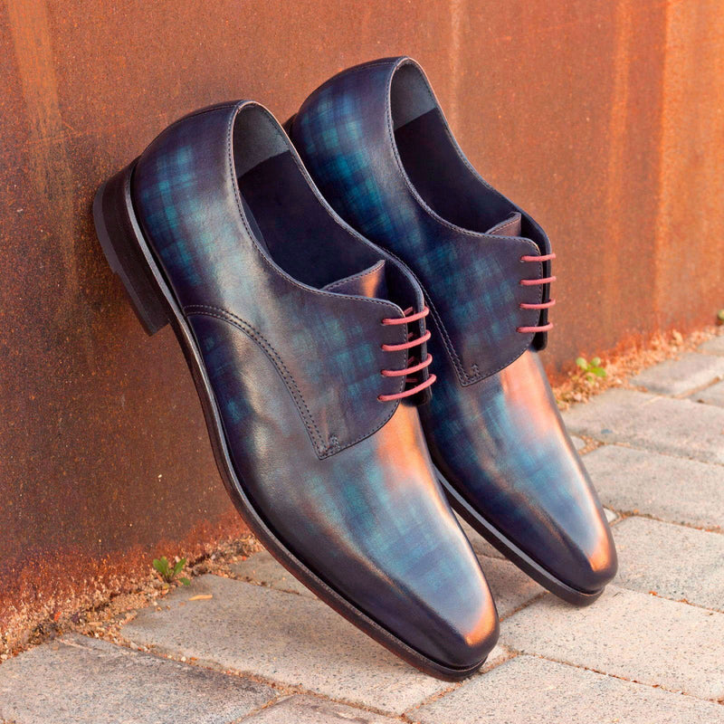 Ambrogio 2428 Men's Shoes Denim Blue Patina Leather Derby Oxfords (AMB1150)-AmbrogioShoes