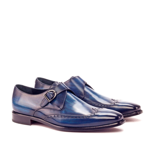 Ambrogio 3217 Men's Shoes Denim Blue Patina Leather Monk-Strap Loafers (AMB1183)-AmbrogioShoes