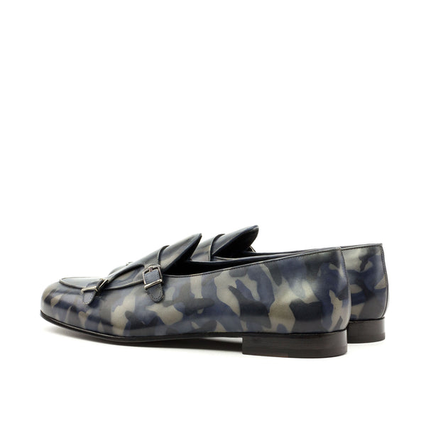 Ambrogio 3508 Men's Shoes Denim Camo Patina Leather Monk-Straps Loafers (AMB1173)-AmbrogioShoes