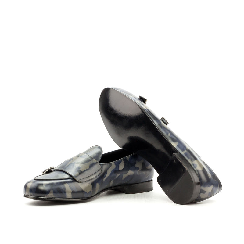 Ambrogio 3508 Men's Shoes Denim Camo Patina Leather Monk-Straps Loafers (AMB1173)-AmbrogioShoes