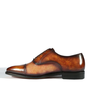 Ambrogio Men's Handmade Custom Made Shoes Fire Orange & Cream Patina Leather Cap-Toe Oxfords (AMB1651)-AmbrogioShoes