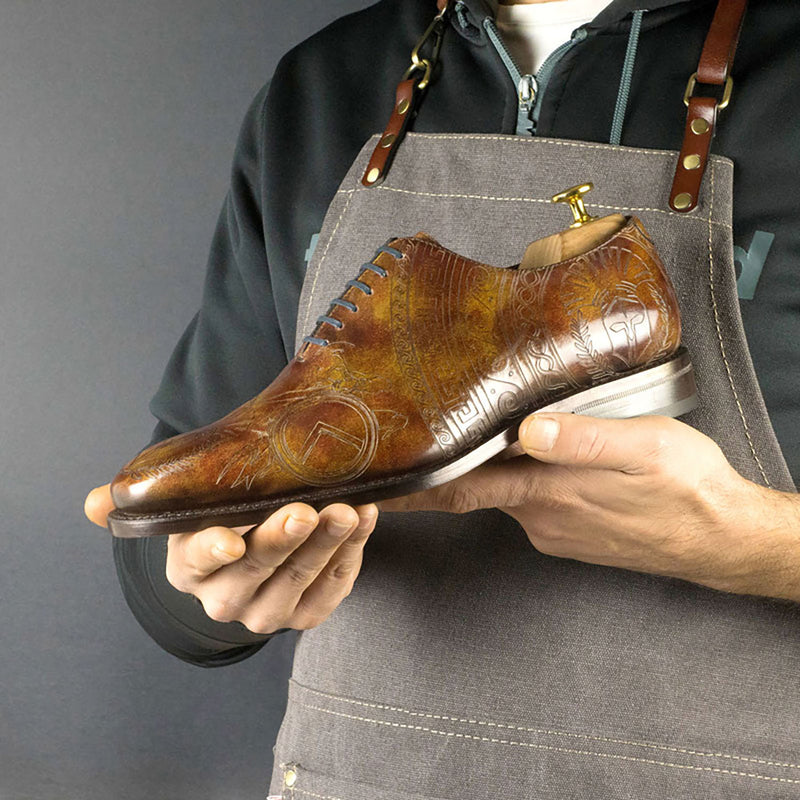 Ambrogio Men's Shoes Fire Orange Spartan Texture Print / Patina Leather Wholecut Plain Oxfords (AMB1636)-AmbrogioShoes