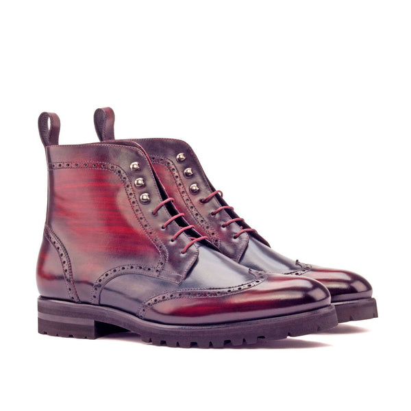 Ambrogio 3209 Men's Shoes Gray & Burgundy Patina Leather Military Brogue Boots (AMB1196)-AmbrogioShoes