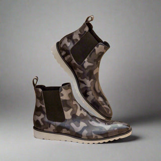 Ambrogio Men's Handmade Custom Made Shoes Gray Camo Patina Leather Chelsea Boots (AMB1037)-AmbrogioShoes