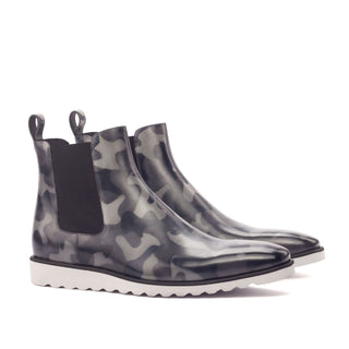 Ambrogio Men's Handmade Custom Made Shoes Gray Camo Patina Leather Chelsea Boots (AMB1037)-AmbrogioShoes