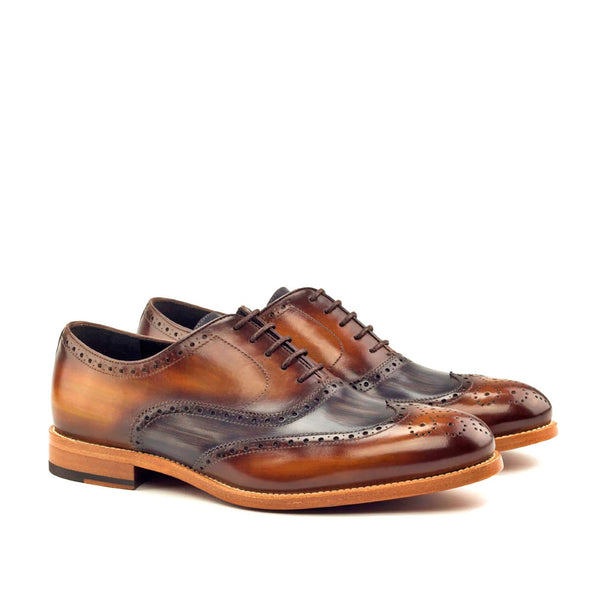 Ambrogio 2867 Men's Shoes Gray & Cognac Patina Leather Brogue Oxfords(AMB1201)-AmbrogioShoes