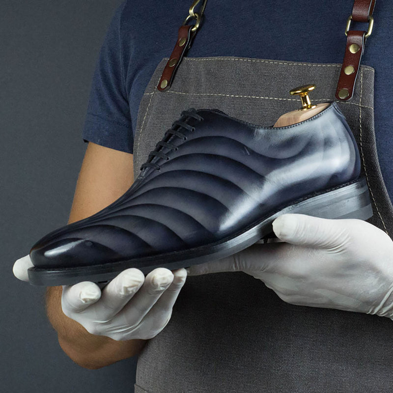 Ambrogio Men's Shoes Gray Dune Patina Leather Wholecut Oxfords (AMB1644)-AmbrogioShoes