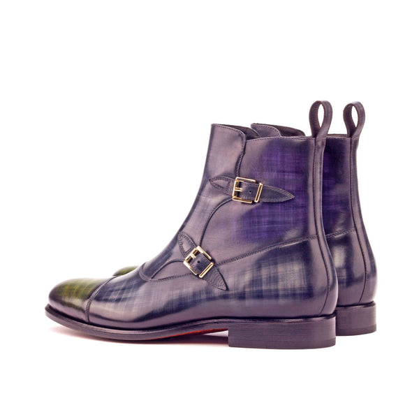 Ambrogio 3202 Men's Shoes Gray / Khaki / Purple Patina Leather Octavian Buckle Boots (AMB1163)-AmbrogioShoes