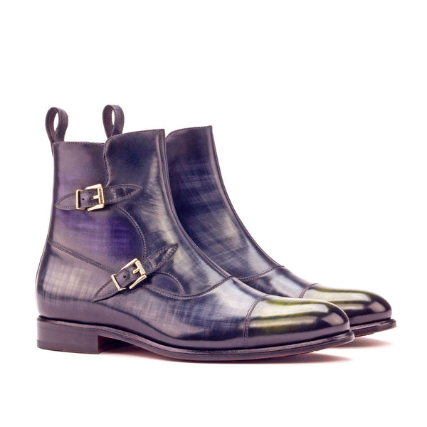 Ambrogio 3202 Men's Shoes Gray / Khaki / Purple Patina Leather Octavian Buckle Boots (AMB1163)-AmbrogioShoes