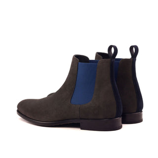 Ambrogio Men's Handmade Custom Made Shoes Gray & Navy Lux Suede Chelsea Boots (AMB1042)-AmbrogioShoes