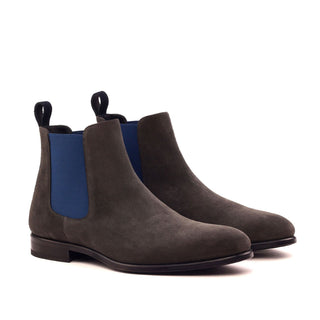 Ambrogio Men's Handmade Custom Made Shoes Gray & Navy Lux Suede Chelsea Boots (AMB1042)-AmbrogioShoes