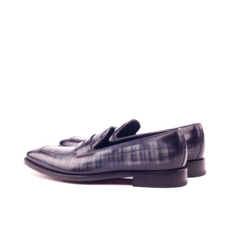 Ambrogio Men's Handmade Custom Made Shoes Gray Patina Leather Penny Loafers (AMB1174)-AmbrogioShoes