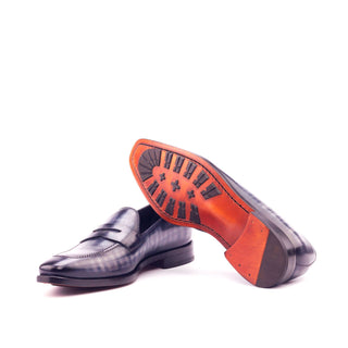 Ambrogio Men's Handmade Custom Made Shoes Gray Patina Leather Penny Loafers (AMB1174)-AmbrogioShoes