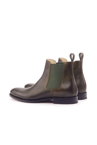 Ambrogio Men's Handmade Custom Made Shoes Green Olive Calf-Skin Leather Chelsea Boots (AMB1023)-AmbrogioShoes