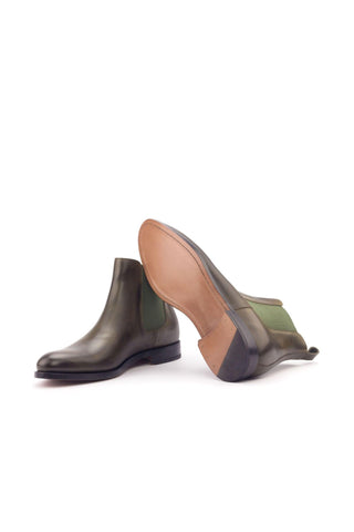 Ambrogio Men's Handmade Custom Made Shoes Green Olive Leather Chelsea Boots (AMB1023)-AmbrogioShoes