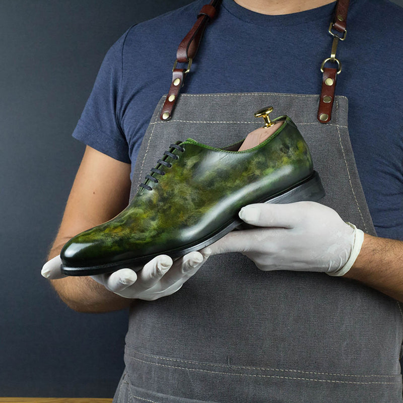 Ambrogio Men's Shoes Green Sylvan Cezanne Patina Leather Wholecut Oxfords (AMB1647)-AmbrogioShoes