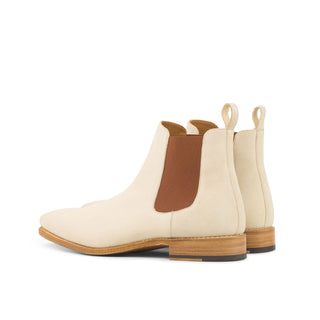 Ambrogio Men's Handmade Custom Made Shoes Ivory Beige Suede Chelsea Boots (AMB1040)-AmbrogioShoes