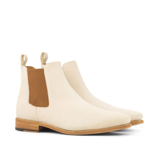 Ambrogio Men's Handmade Custom Made Shoes Ivory Beige Suede Chelsea Boots (AMB1040)-AmbrogioShoes