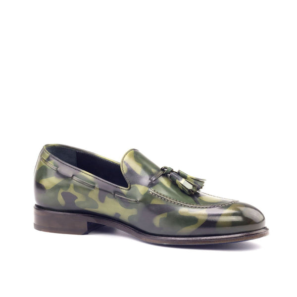 Ambrogio 2656 Men's Shoes Khaki Camo Patina Leather Tassels Loafers (AMB1152)-AmbrogioShoes