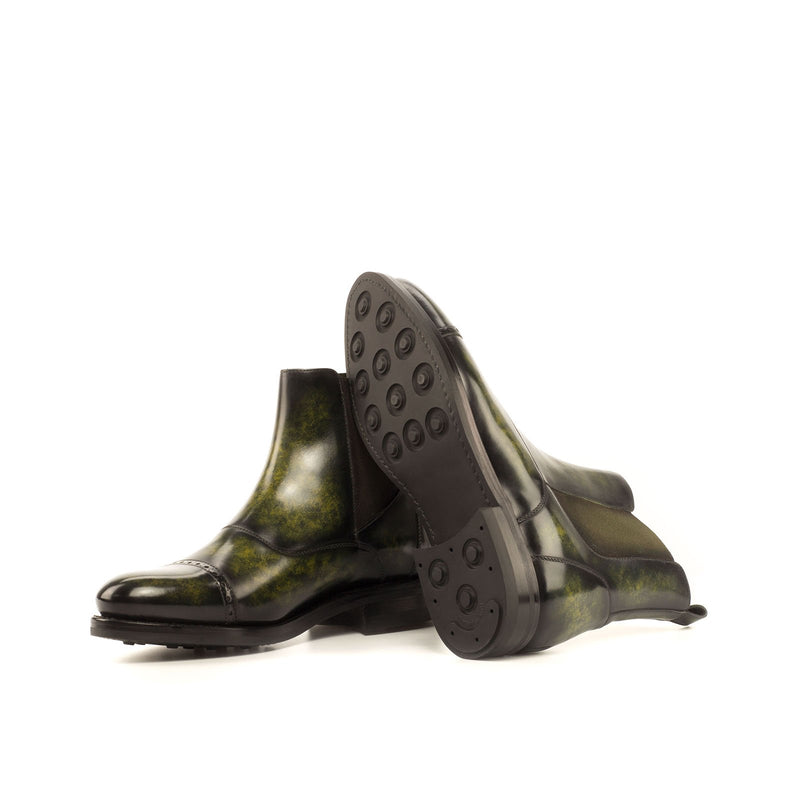 Ambrogio 3694 Men's Shoes Khaki Green Patina Leather Chelsea Boots (AMB1206)-AmbrogioShoes