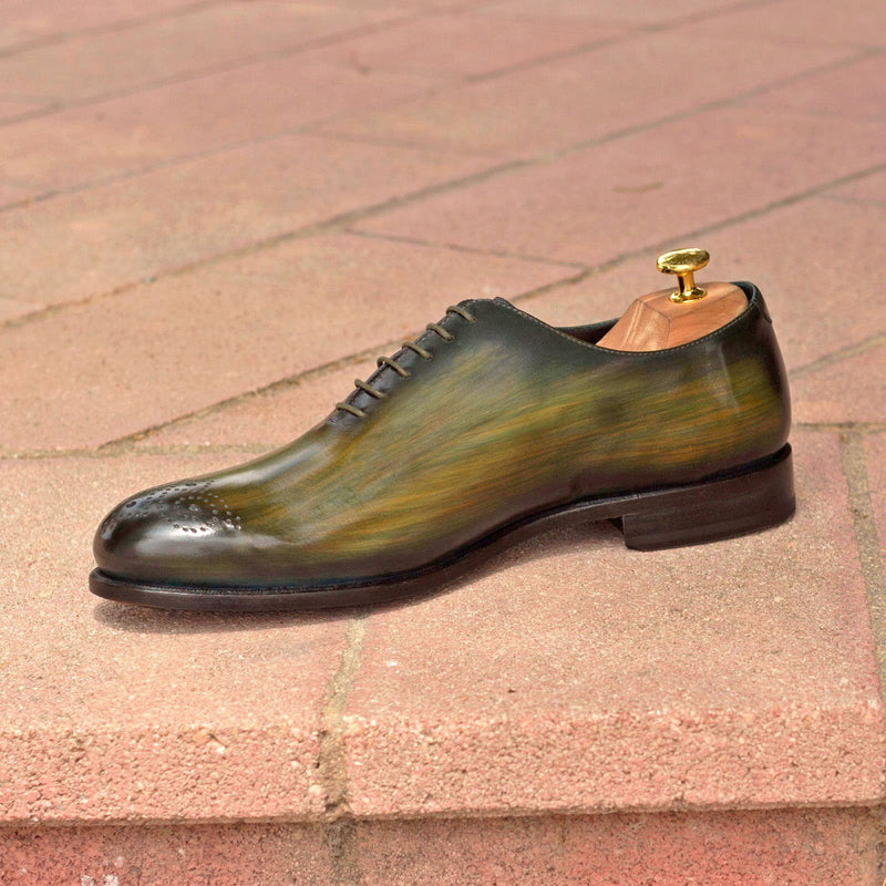 Ambrogio 2890 Men's Shoes Khaki Green Patina Leather Whole Cut Oxfords (AMB1179)-AmbrogioShoes